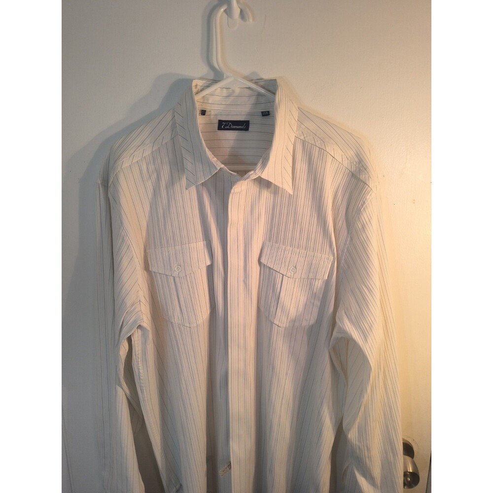 7 Diamonds Shirt Mens 3XL White Work Pockets Long Sleeve Button Front Western